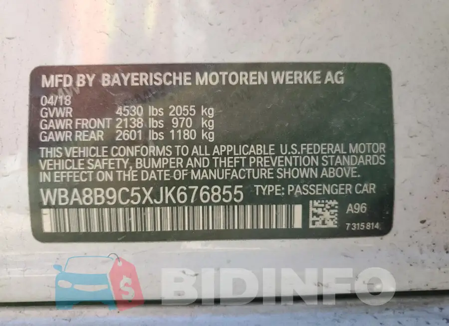 WBA8B9C5XJK676855 Photo# 12