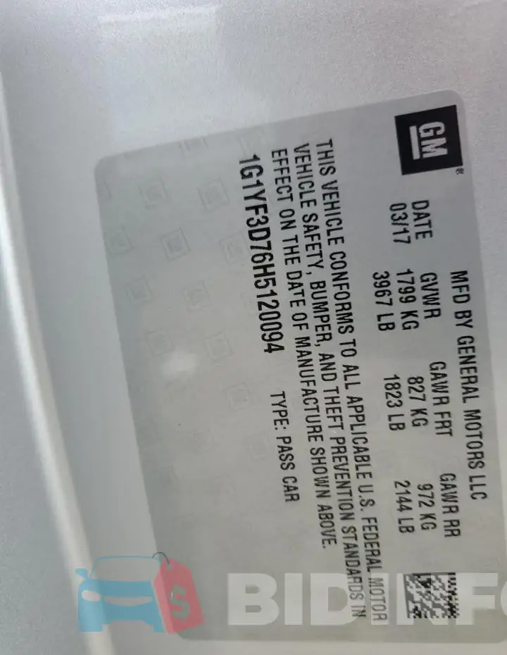 1G1YF3D76H5120094 Photo# 12