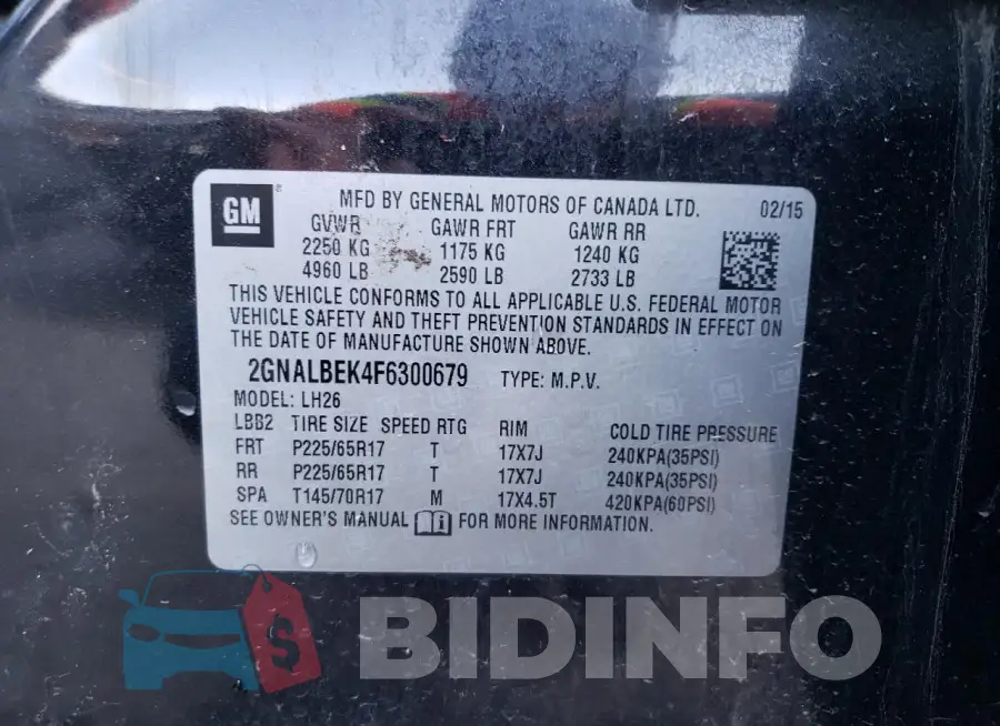 2GNALBEK4F6300679 Photo# 12