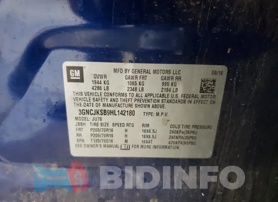 3GNCJKSB9HL142180 Photo# 14