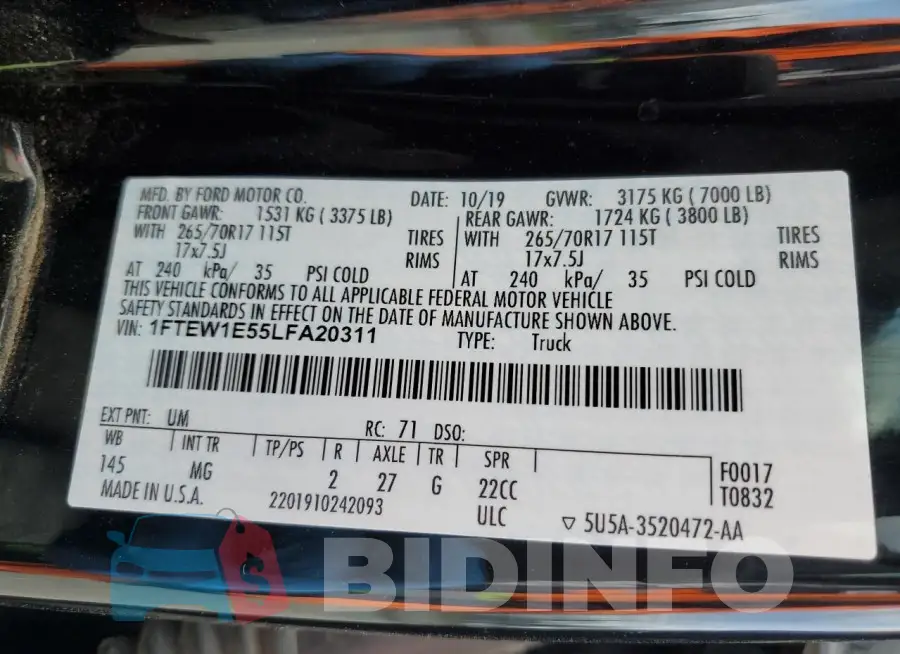 1FTEW1E55LFA20311 Photo# 12
