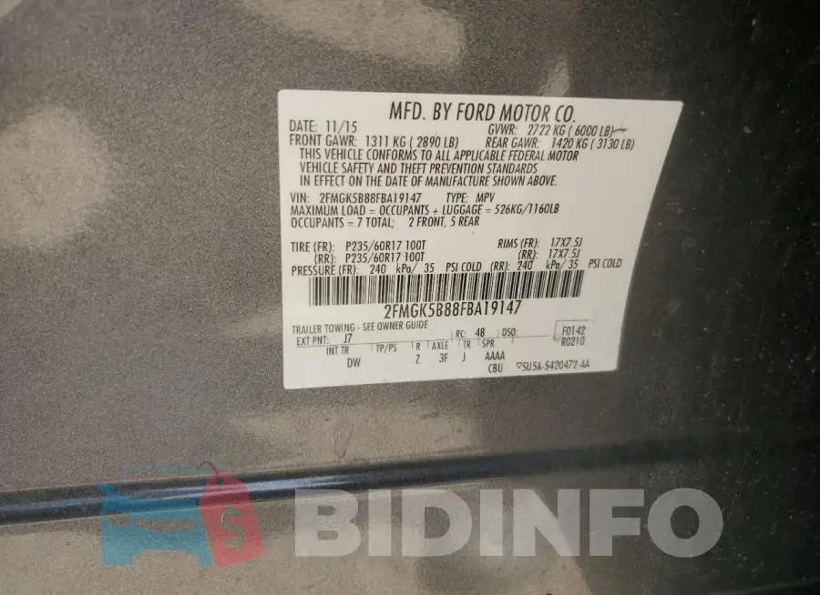 2FMGK5B88FBA19147 Photo# 13
