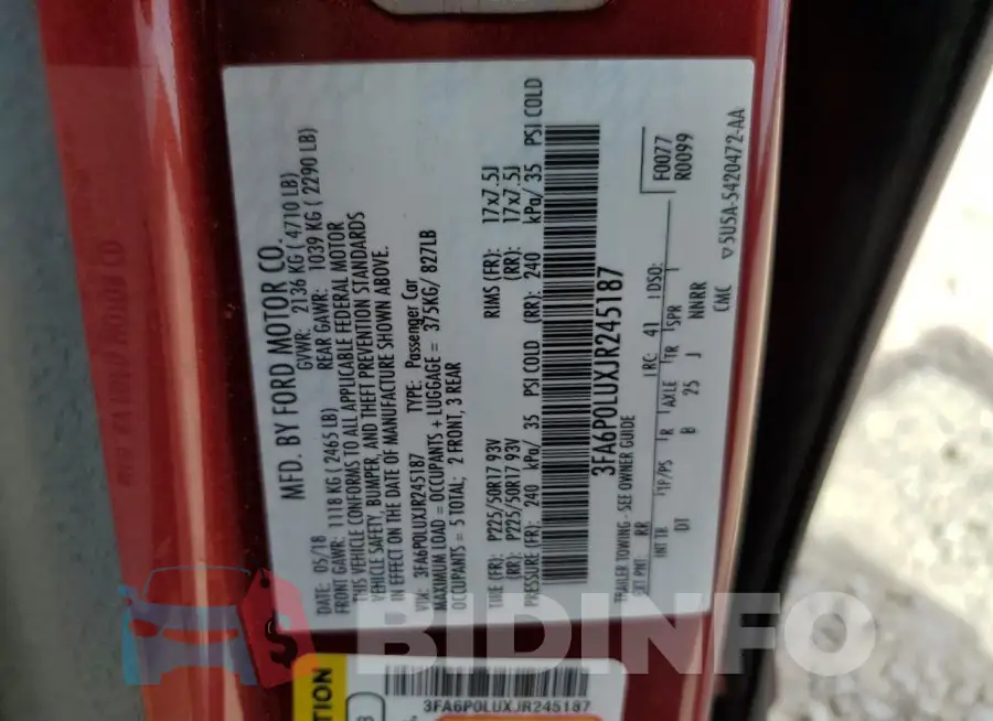 3FA6P0LUXJR245187 Photo# 12