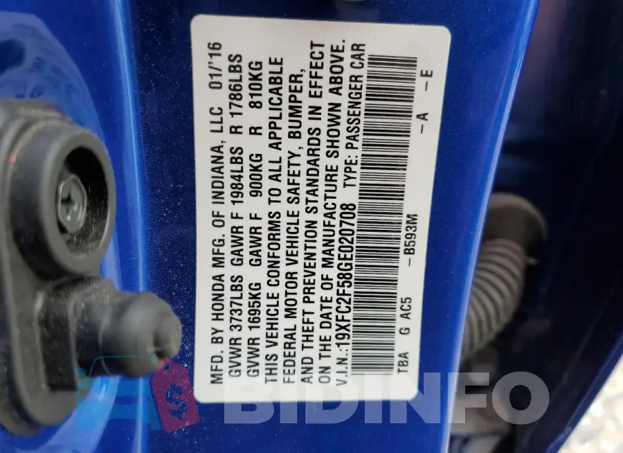 19XFC2F58GE020708 Photo# 12