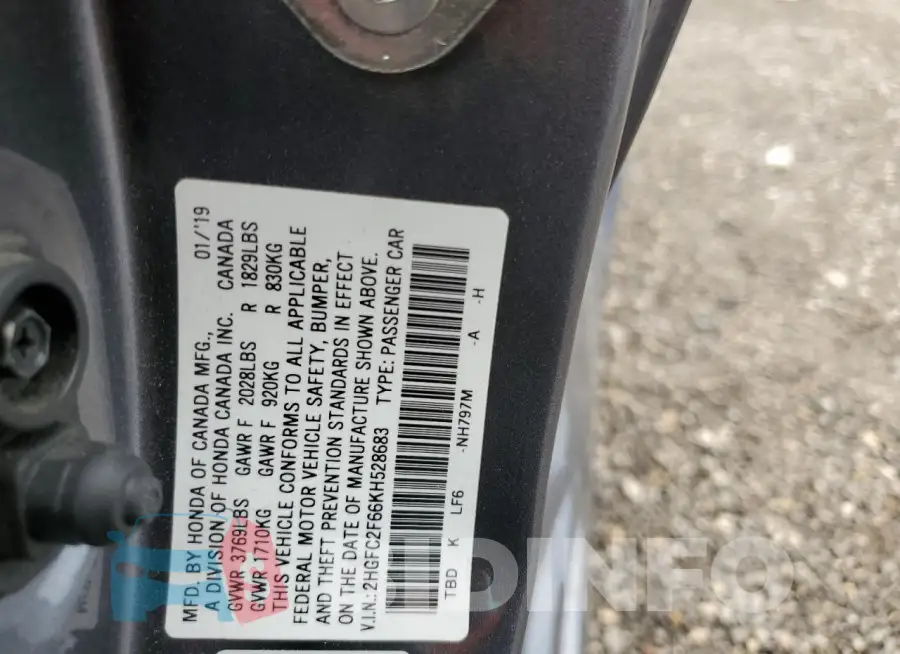 2HGFC2F66KH528683 Photo# 12