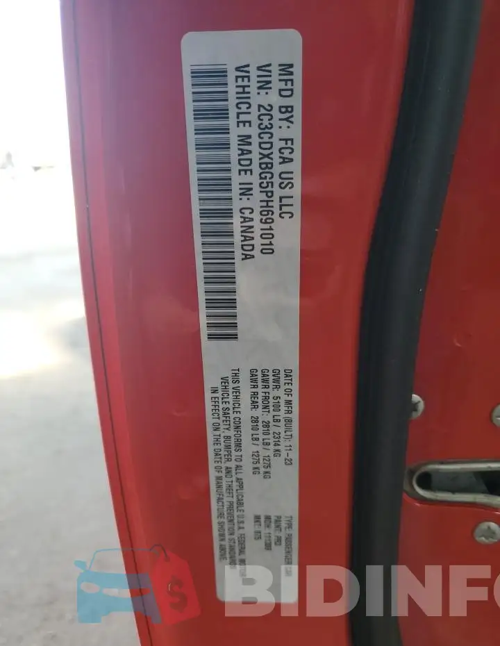 2C3CDXBG5PH691010 Photo# 12