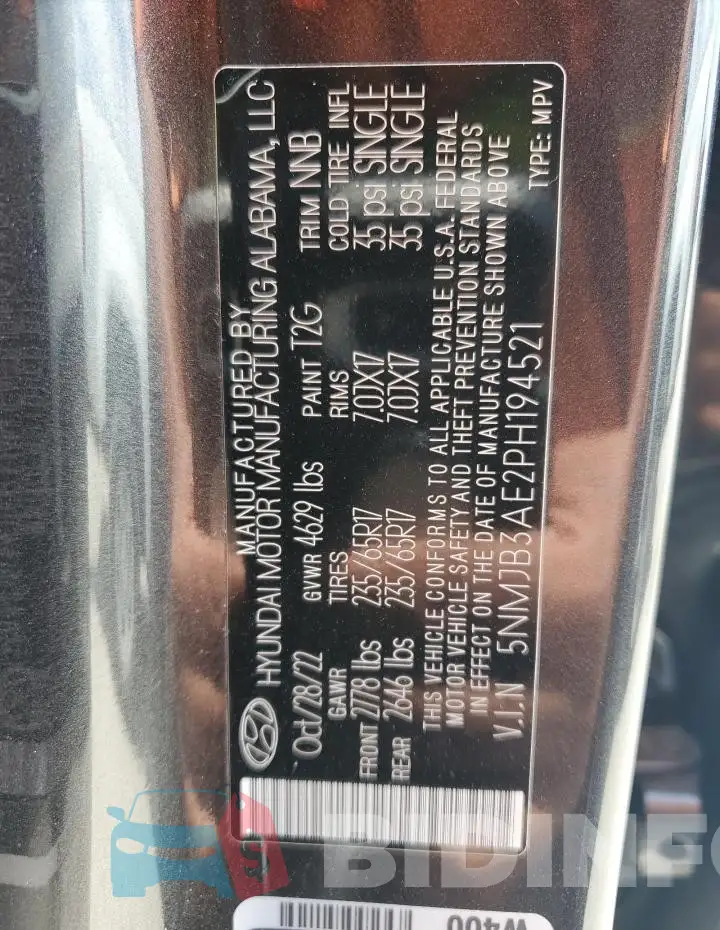 5NMJB3AE2PH194521 Photo# 12