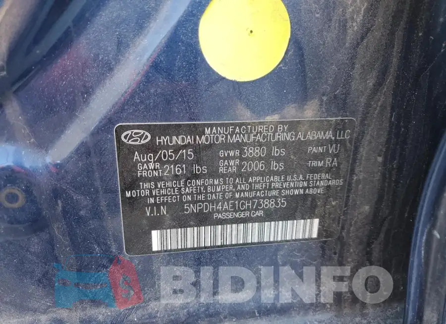 5NPDH4AE1GH738835 Photo# 12