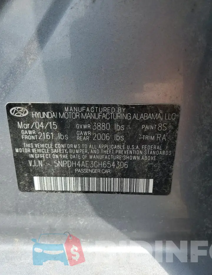 5NPDH4AE3GH654306 Photo# 12