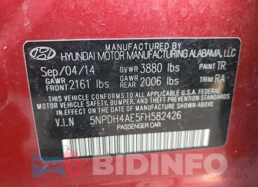 5NPDH4AE5FH582426 Photo# 12