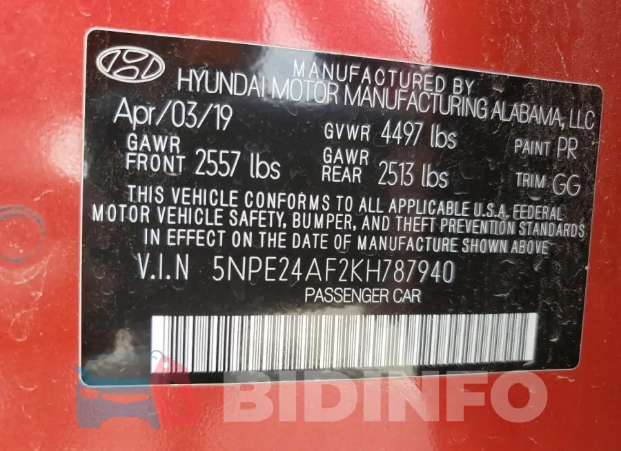 5NPE24AF2KH787940 Photo# 12