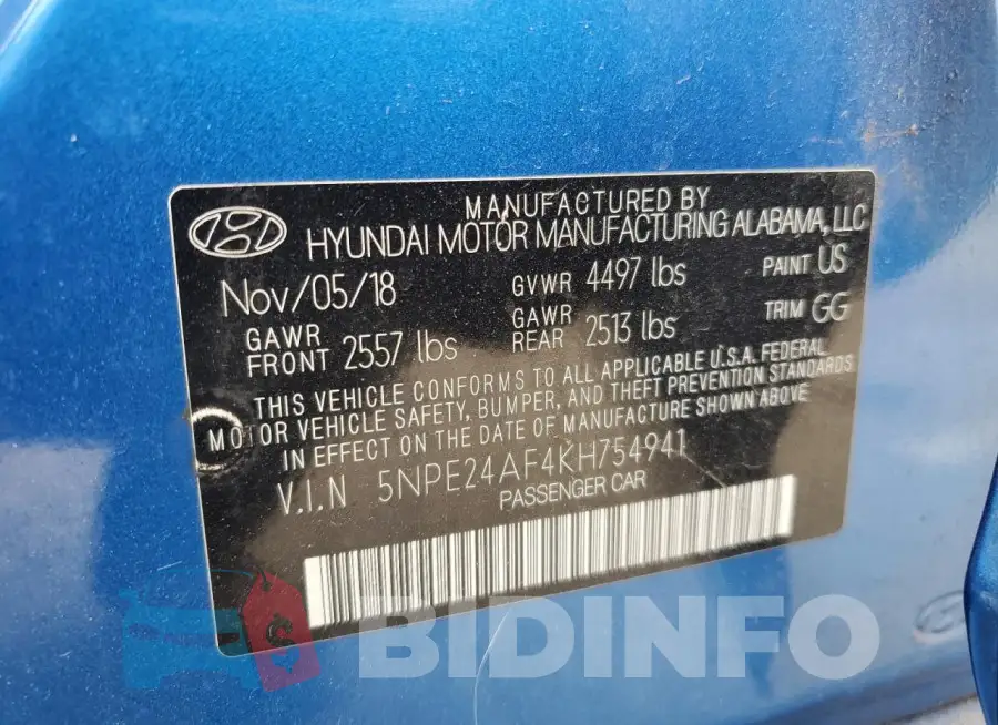 5NPE24AF4KH754941 Photo# 12