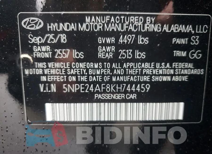 5NPE24AF8KH744459 Photo# 12