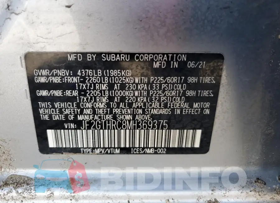JF2GTHRC8MH369375 Photo# 12