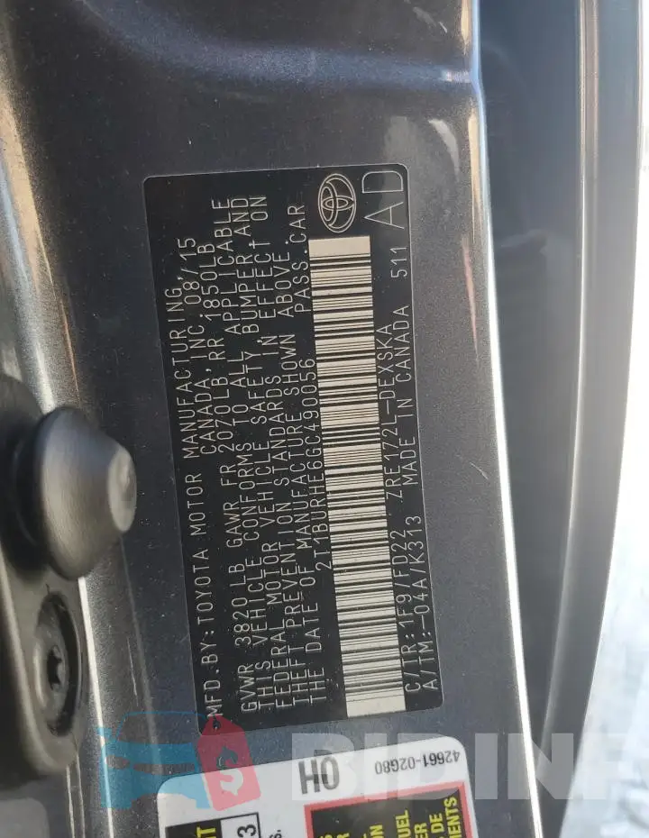 2T1BURHE6GC490056 Photo# 12