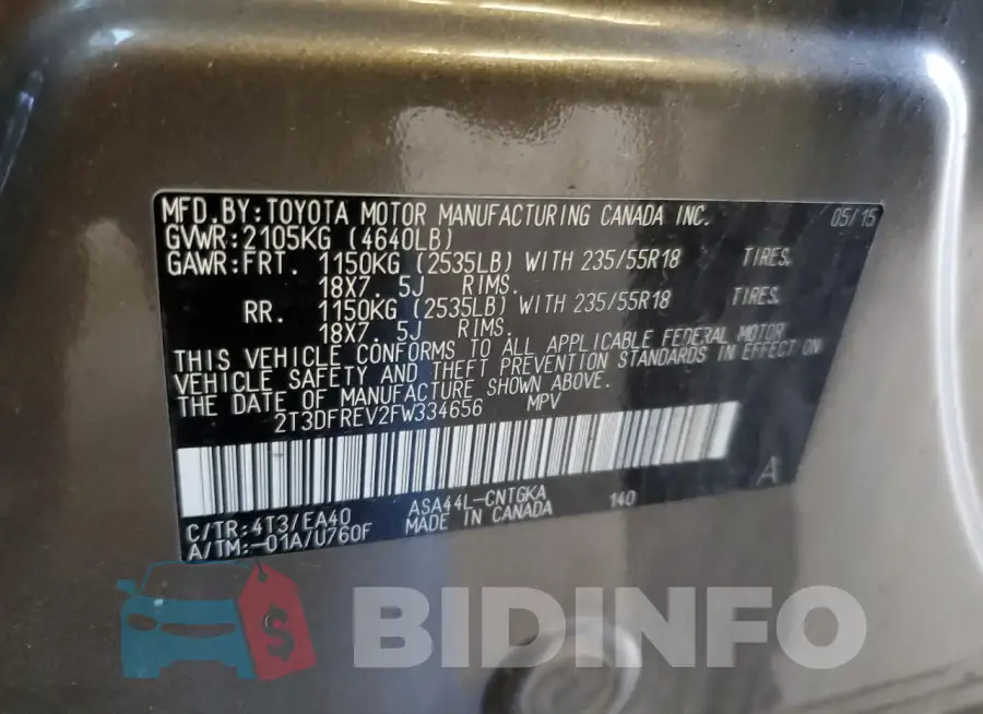 2T3DFREV2FW334656 Photo# 13