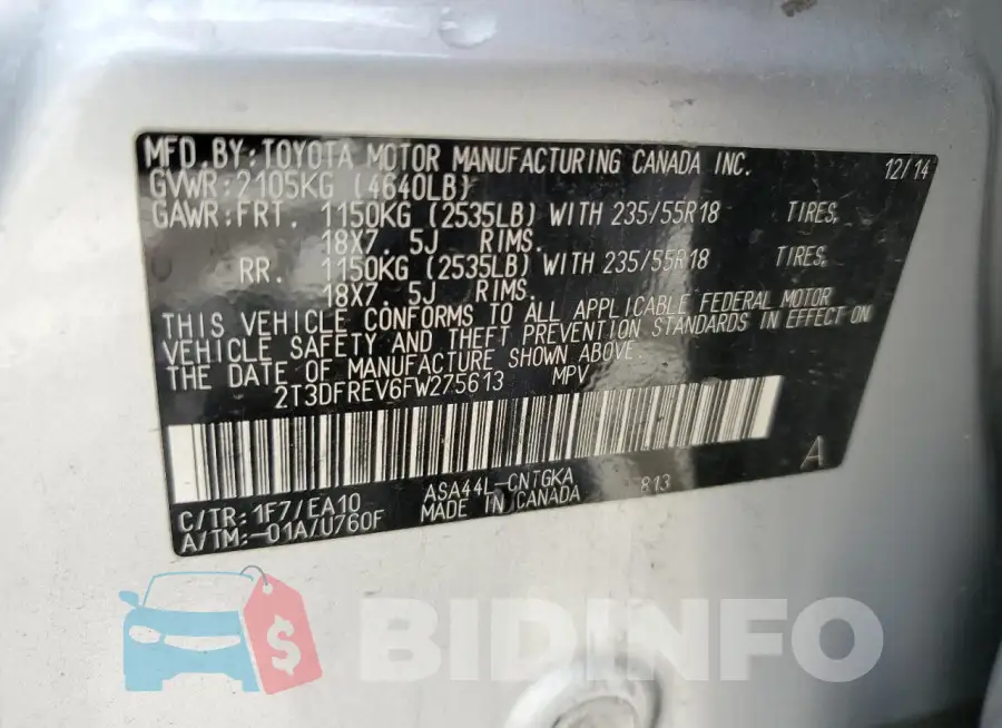 2T3DFREV6FW275613 Photo# 12