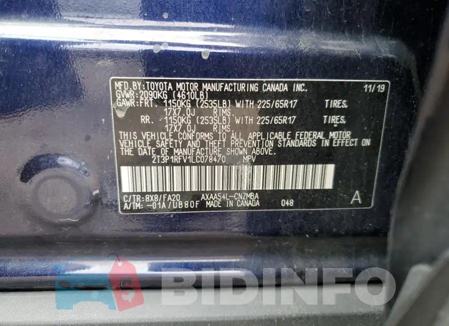 2T3P1RFV1LC078470 Photo# 13