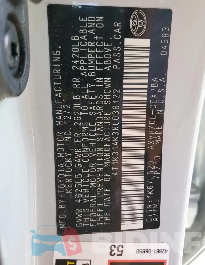 4T1K31AK3NU036122 Photo# 12