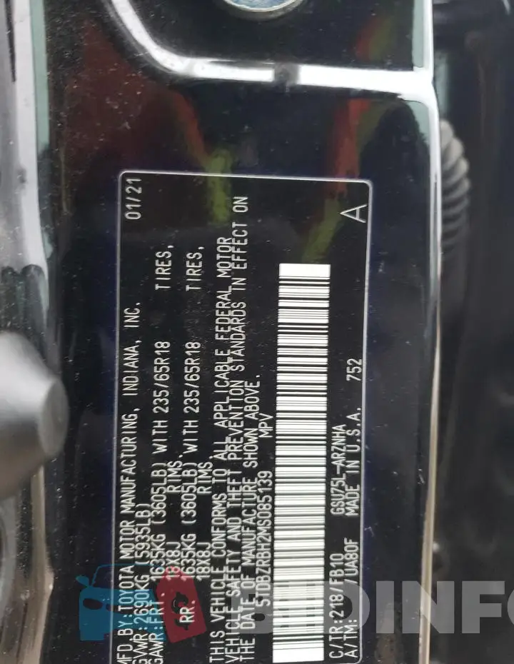 5TDBZRBH2MS085139 Photo# 13