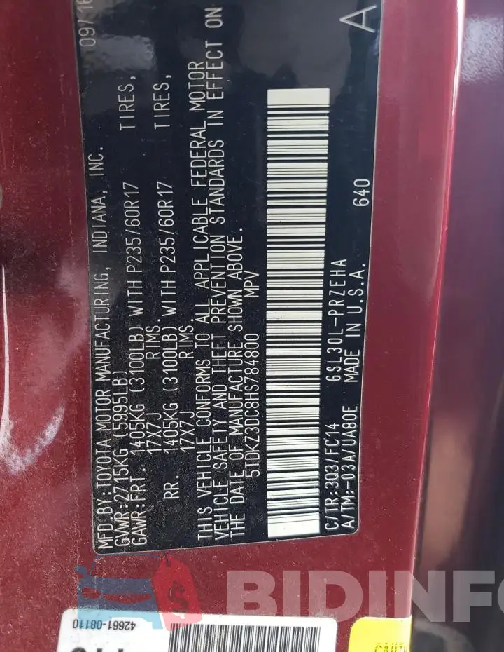 5TDKZ3DC8HS784800 Photo# 12