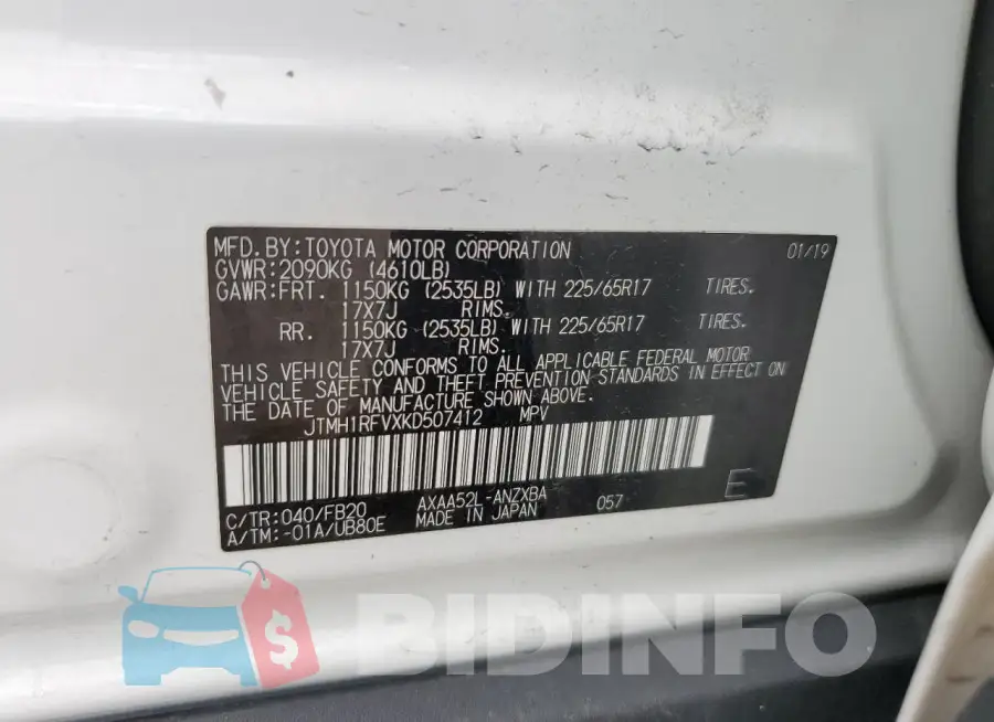 JTMH1RFVXKD507412 Photo# 13