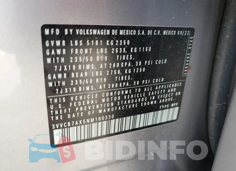 3VVCB7AX5NM160330 Photo# 13