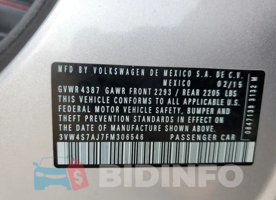 3VW4S7AJ7FM306546 Photo# 12