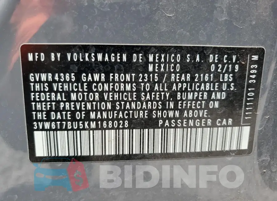 3VW6T7BU5KM168028 Photo# 12