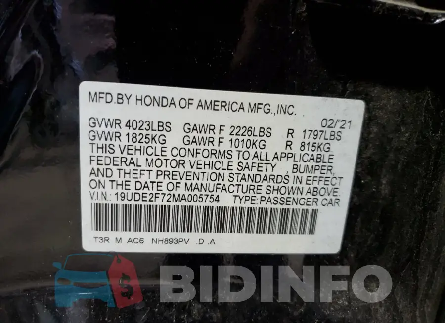 19UDE2F72MA005754 Photo# 12