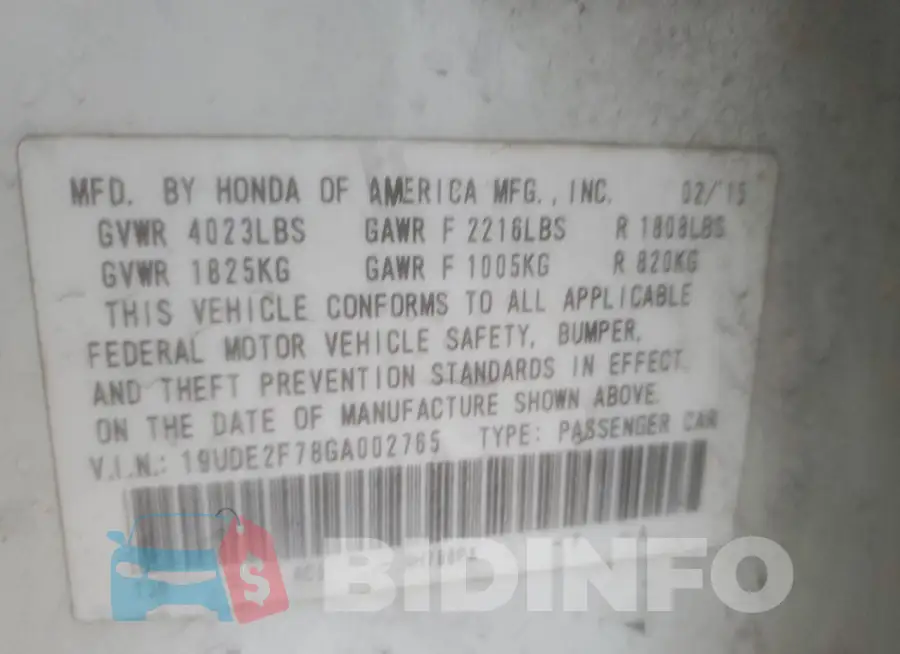 19UDE2F78GA002765 Photo# 12