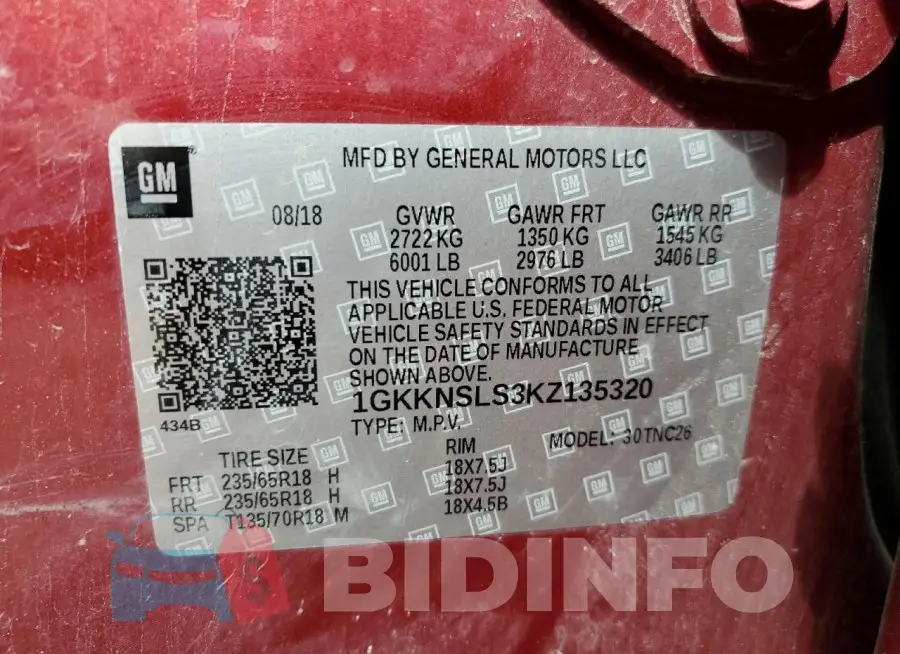 1GKKNSLS3KZ135320 Photo# 13