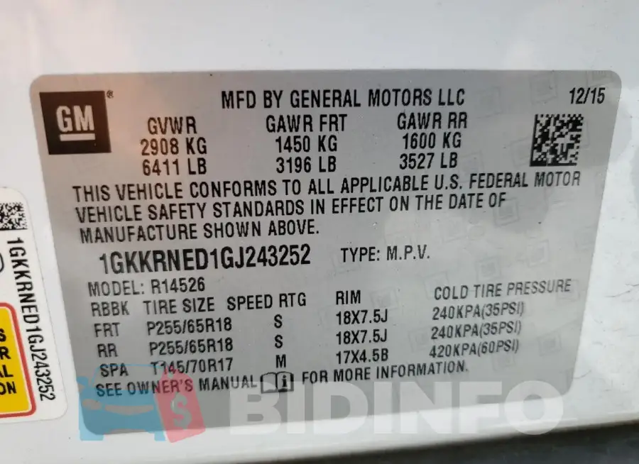 1GKKRNED1GJ243252 Photo# 13