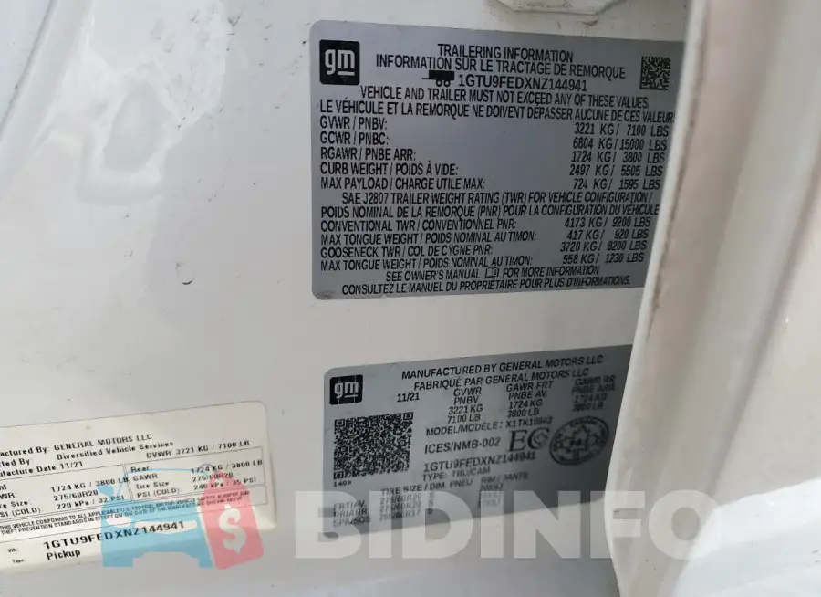 1GTU9FEDXNZ144941 Photo# 13