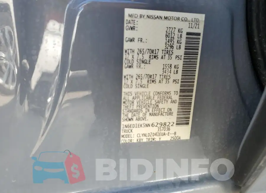 1N6ED1EK5NN629822 Photo# 12