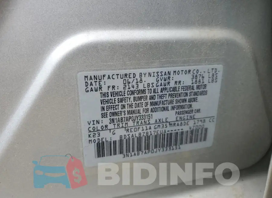 3N1AB7AP0JY333151 Photo# 12