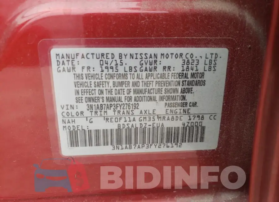 3N1AB7AP3FY276192 Photo# 13