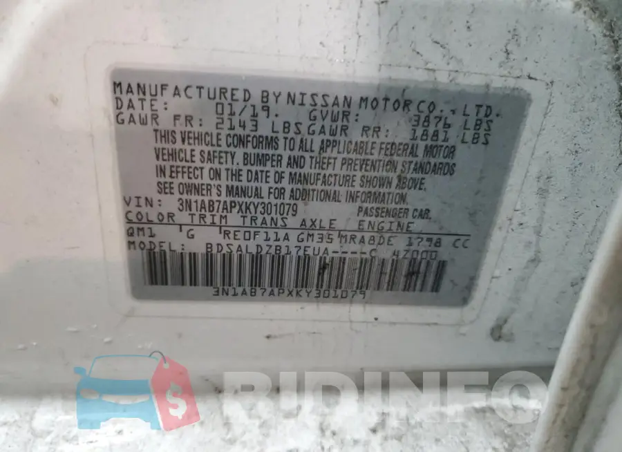 3N1AB7APXKY301079 Photo# 12