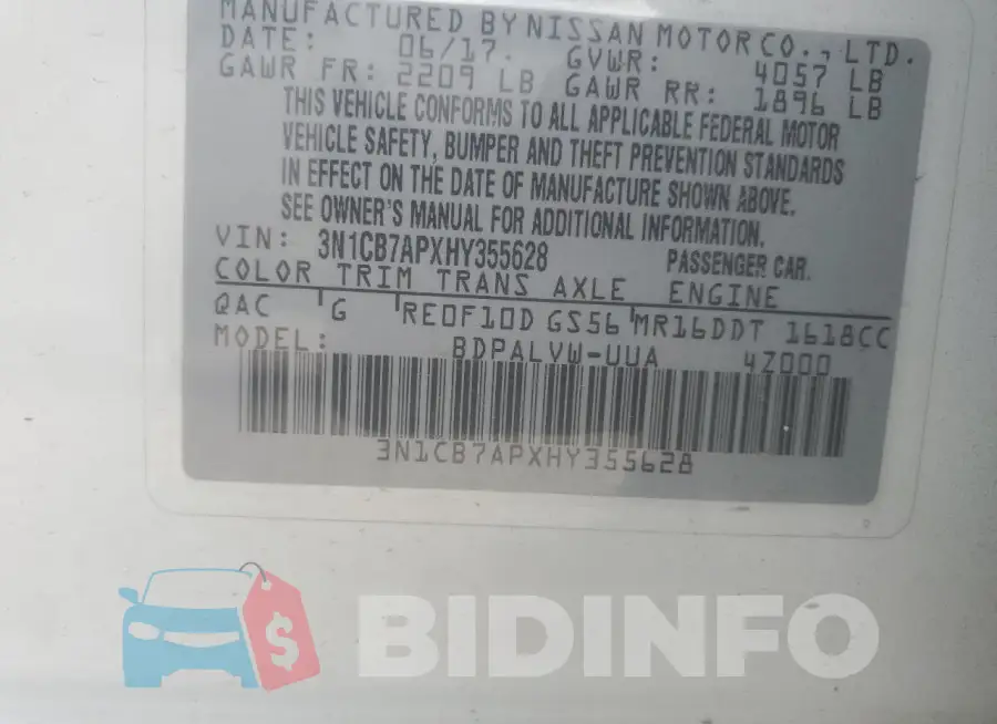3N1CB7APXHY355628 Photo# 12
