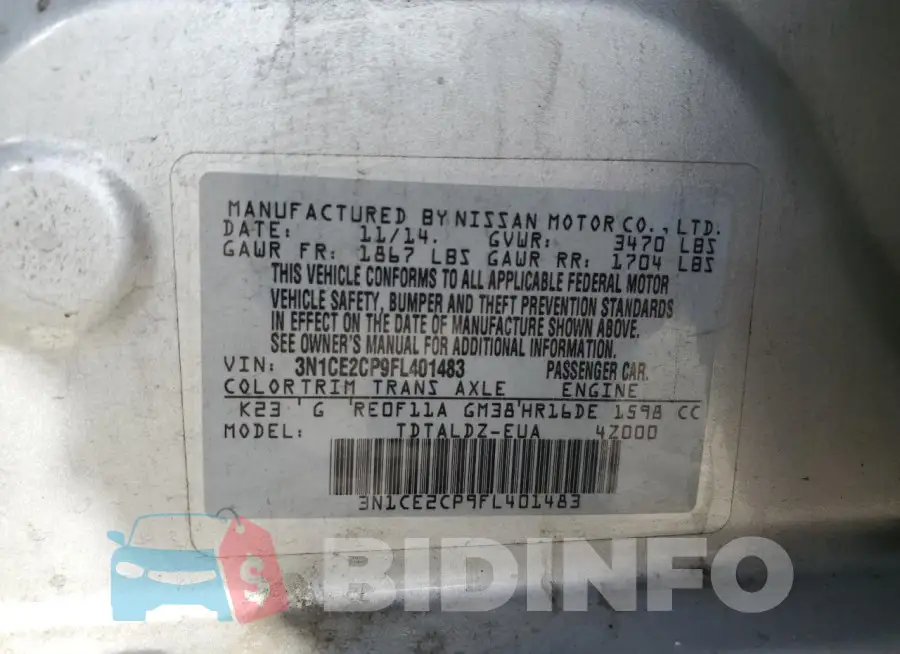 3N1CE2CP9FL401483 Photo# 12