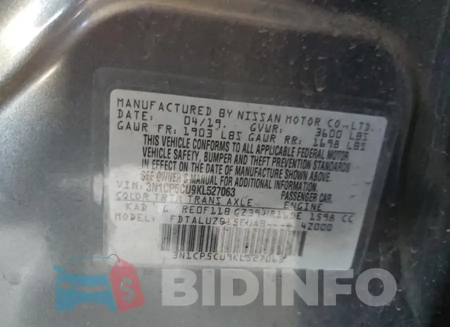 3N1CP5CU9KL527063 Photo# 12