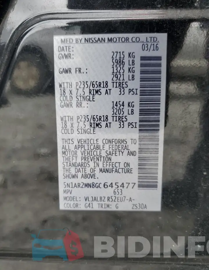 5N1AR2MN8GC645477 Photo# 13