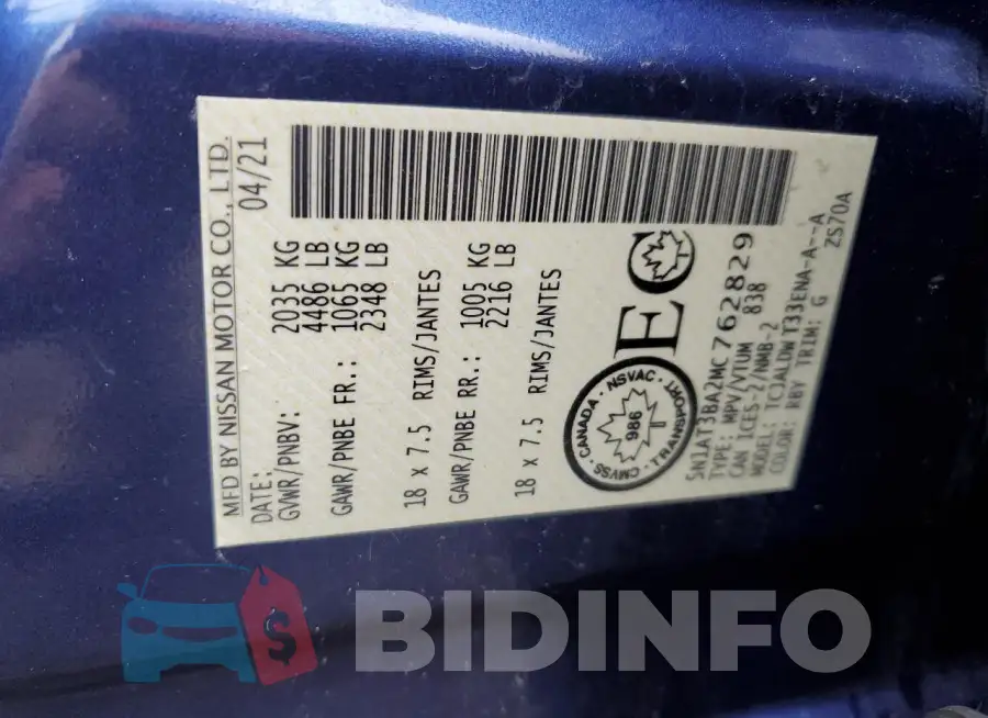 5N1AT3BA2MC762829 Photo# 13