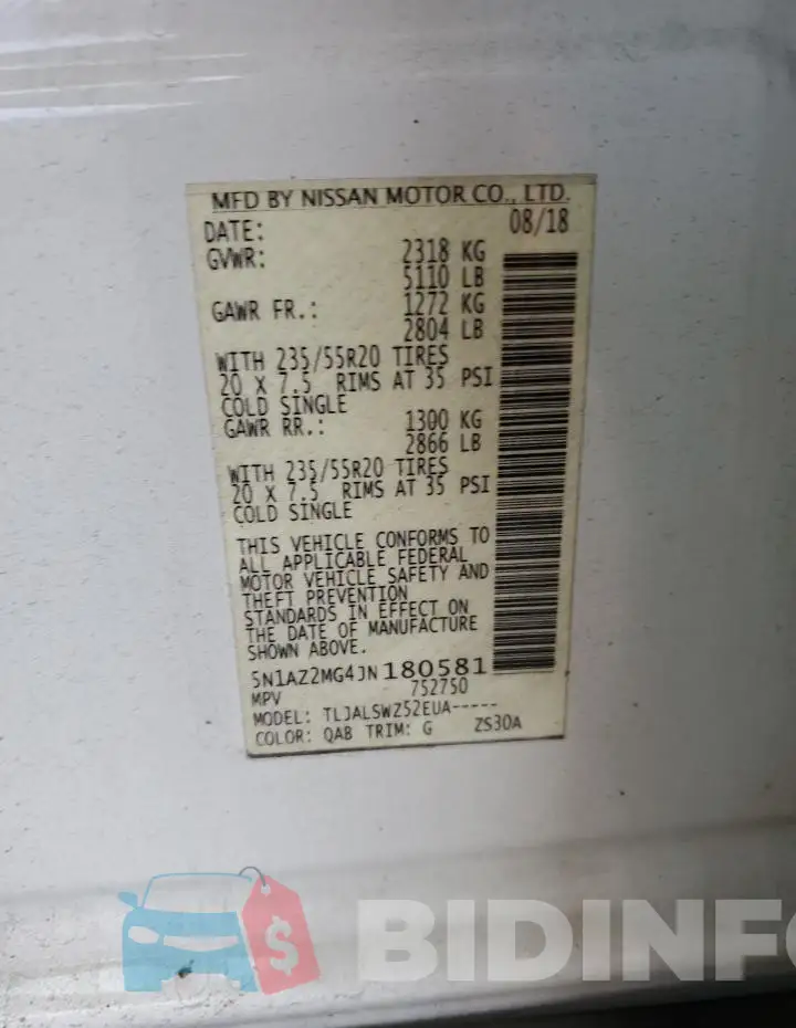 5N1AZ2MG4JN180581 Photo# 13
