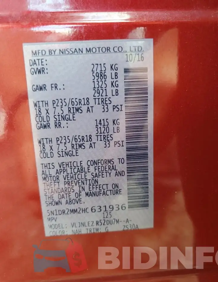 5N1DR2MM2HC631936 Photo# 13