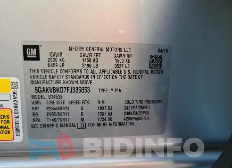 5GAKVBKD7FJ336853 Photo# 10
