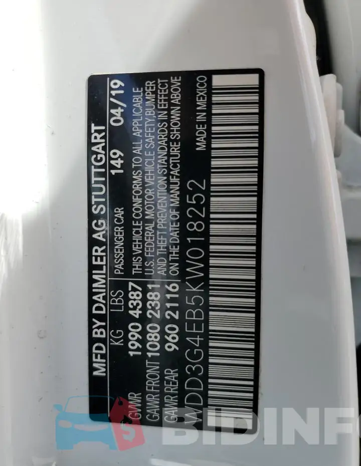 WDD3G4EB5KW018252 Photo# 12