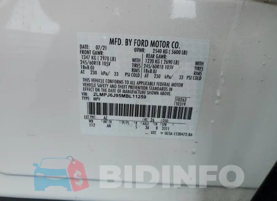 2LMPJ6J95MBL11259 Photo# 13