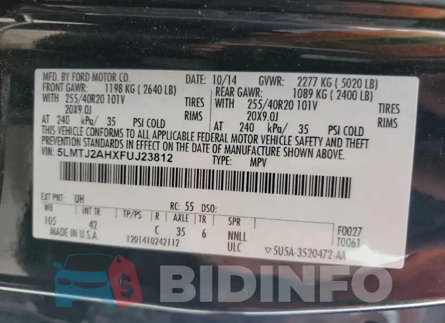 5LMTJ2AHXFUJ23812 Photo# 13