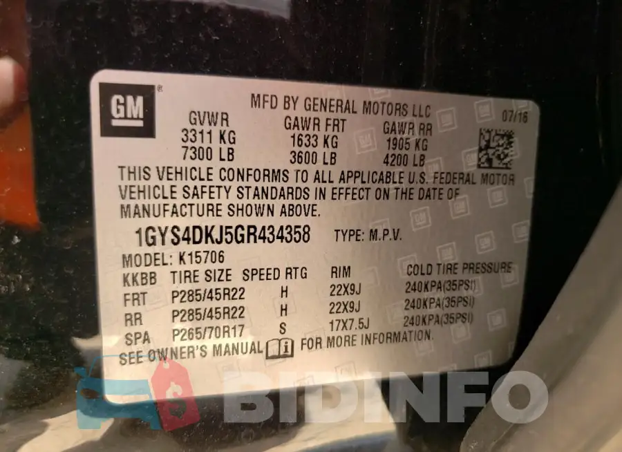 1GYS4DKJ5GR434358 Photo# 13